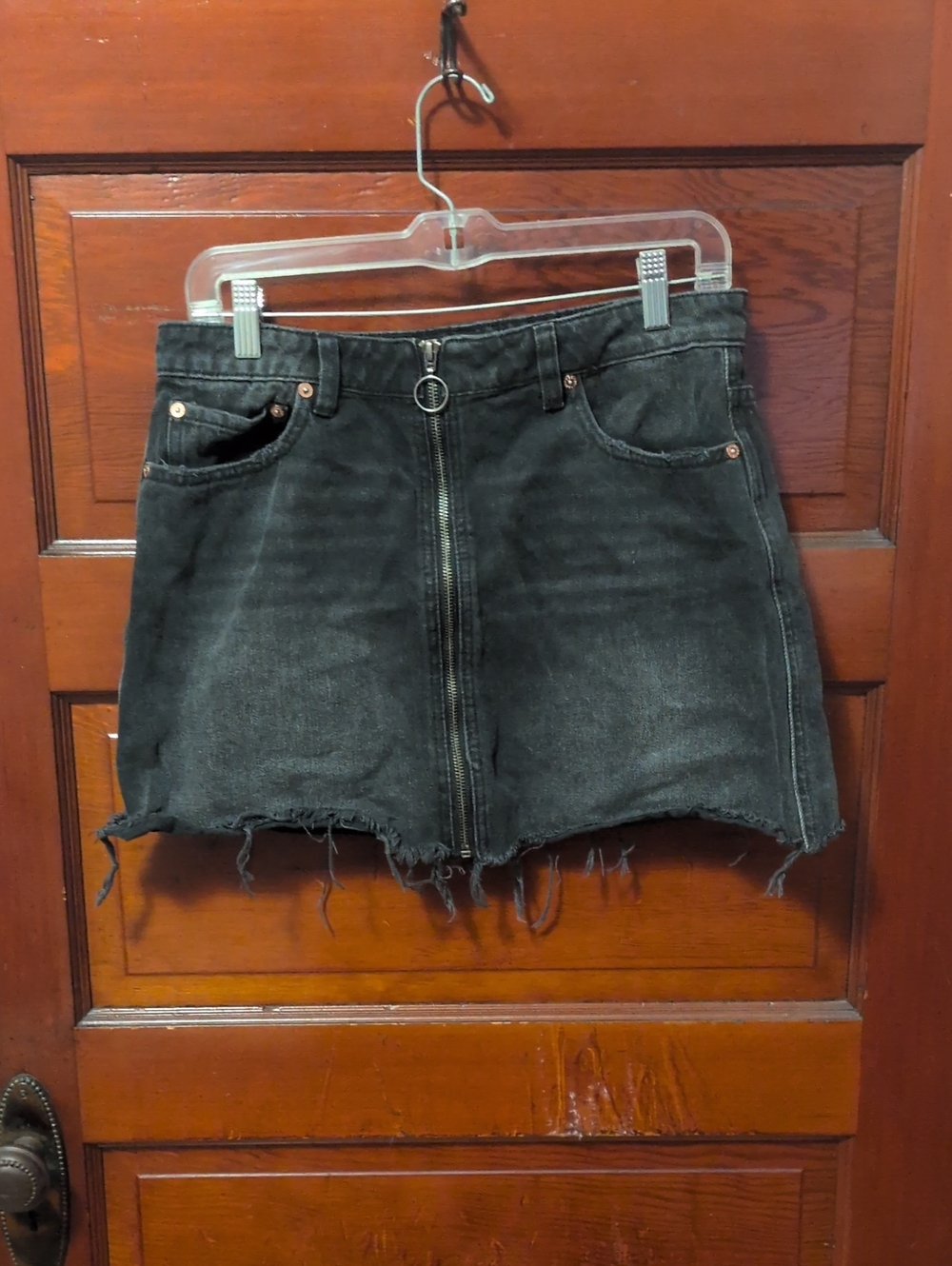 We The Free Black Distressed Zip-Front Denim Shorts
